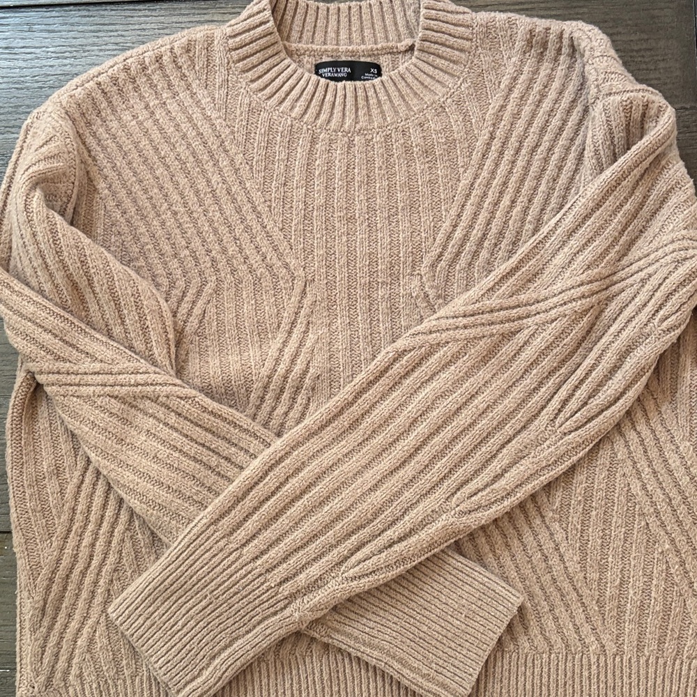 Beige Ribbed Crewneck Sweater